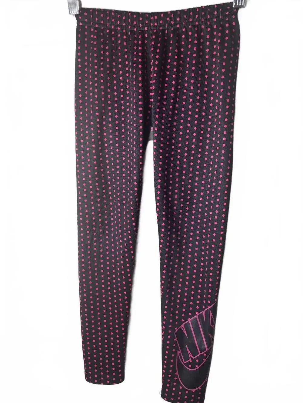 Nike Black Pink Polka Dot Leggings Girls Size 6X 6-7 Years Athletic Pants Logo